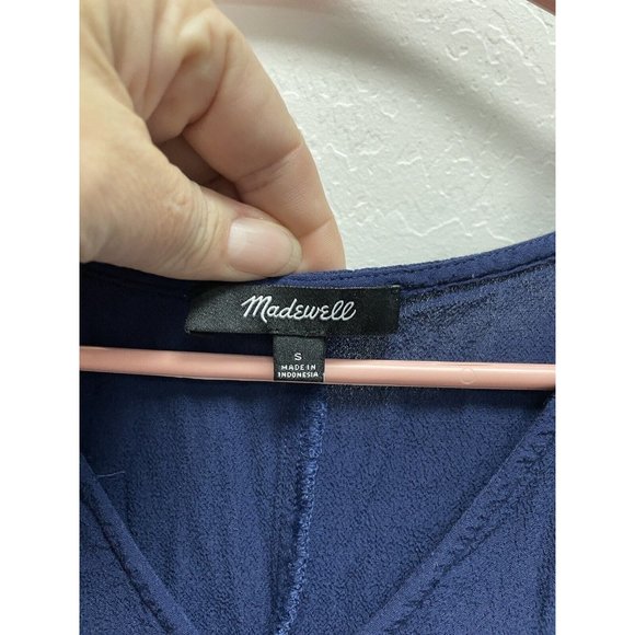 Madewell Shift Dress S Blue Short‎ Sleeve Stretch Viscose V-Neck - Picture 3 of 6